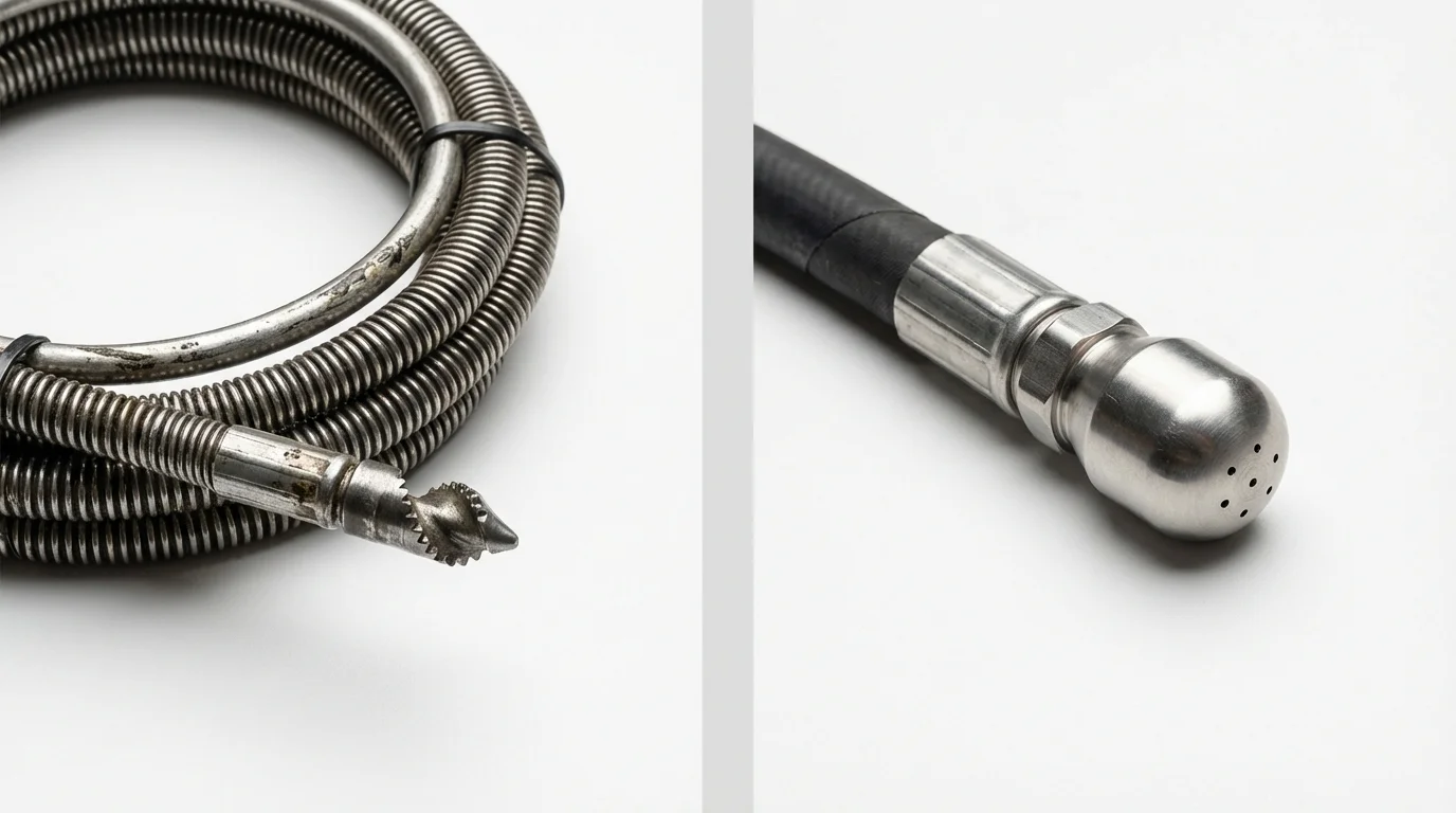 Drain snake cable and hydro jetting nozzle used for drain cleaning in Bowie, TX