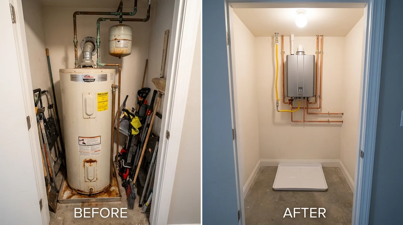 Tank water heater versus wall-mounted tankless unit comparison for Bowie, TX homeowners
