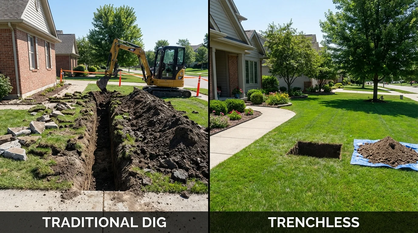 Trenchless sewer repair with minimal yard damage versus traditional excavation in Bowie, TX